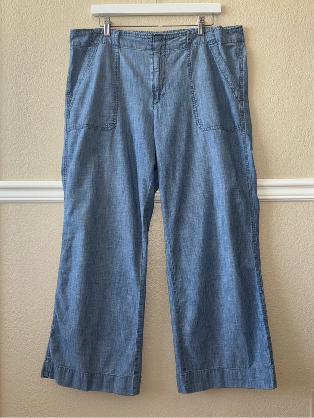 GAP 100% Cotton Wide Leg Pants Chambray Blue Size 16